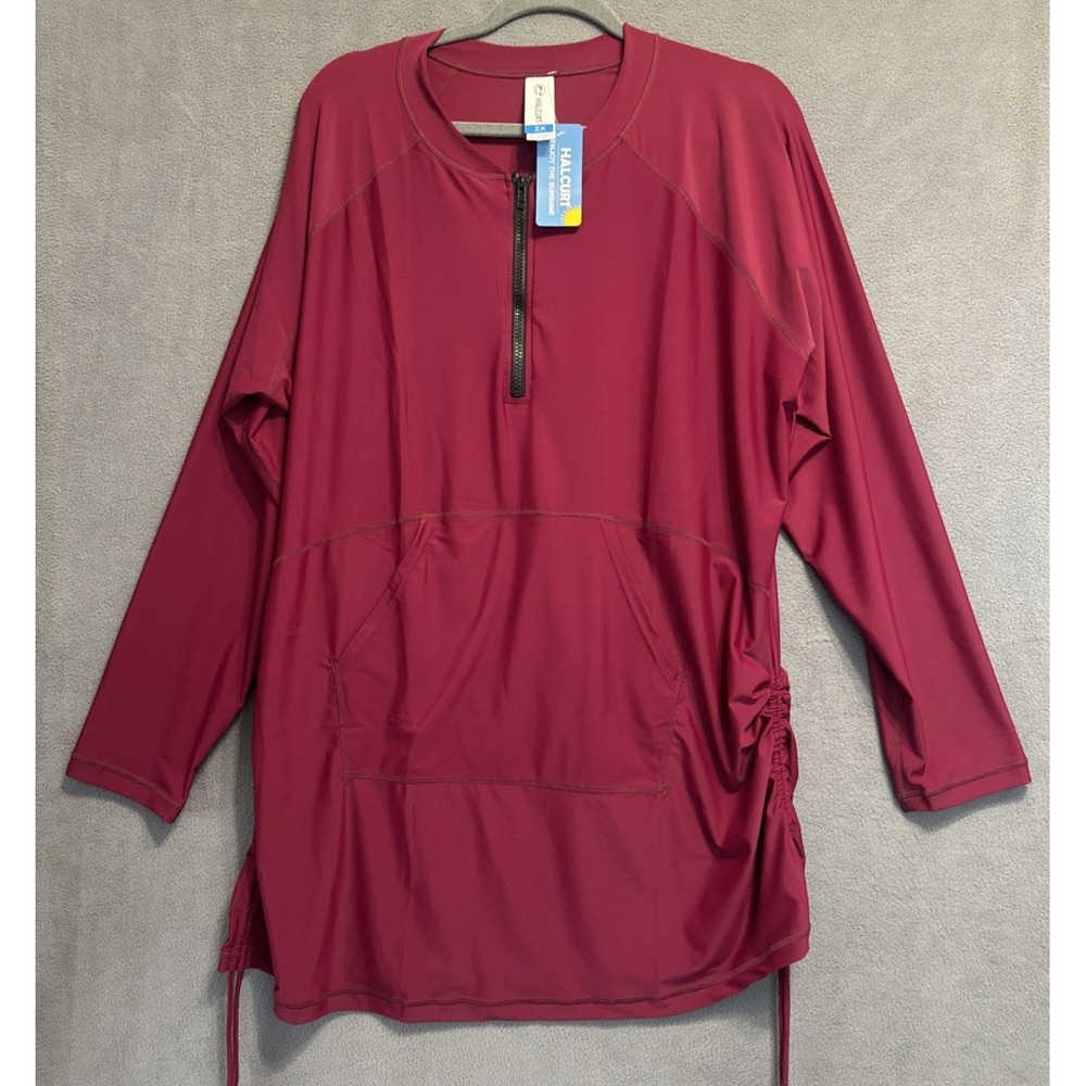 NWT Halcurt Zip Rash Guard Swim Shirt Drawstring UPF50+ Womens Plus Size 2X